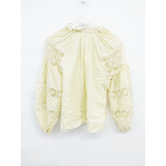 AE Studio Embroidered Boho Bohemian Balloon Sleeve Blouse Notched neckline Sz S - Picture 3 of 4